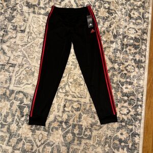 NWT Adidas Kids Black Sweatpants with Red Stripes